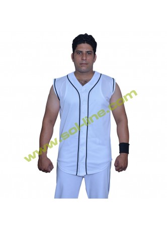 Light Weight Mesh Six Button Down Black Stripe Sleeveless Jerseys